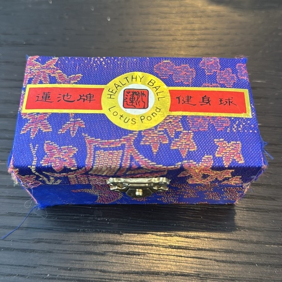 Lotus Pond Brand metal enamel hand exercise balls. Woven fabric box. Like new. - Picture 4 of 8